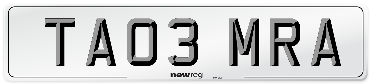 TA03 MRA Number Plate from New Reg